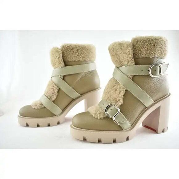 Christian Louboutin Pole Chic 70 Champignon Leather Shearling Combat Boot 39 - Picture 9 of 9